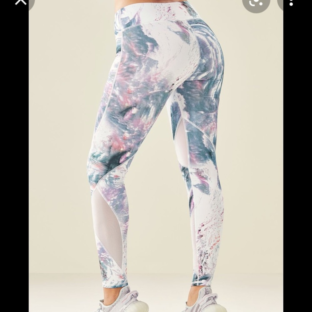Fabletics High Waist Printed Paint Wash Leggings Mesh Cut Outs